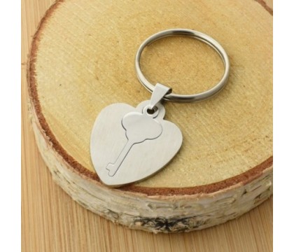 Porte-clés coeur clé plaque amovible acier inoxydable