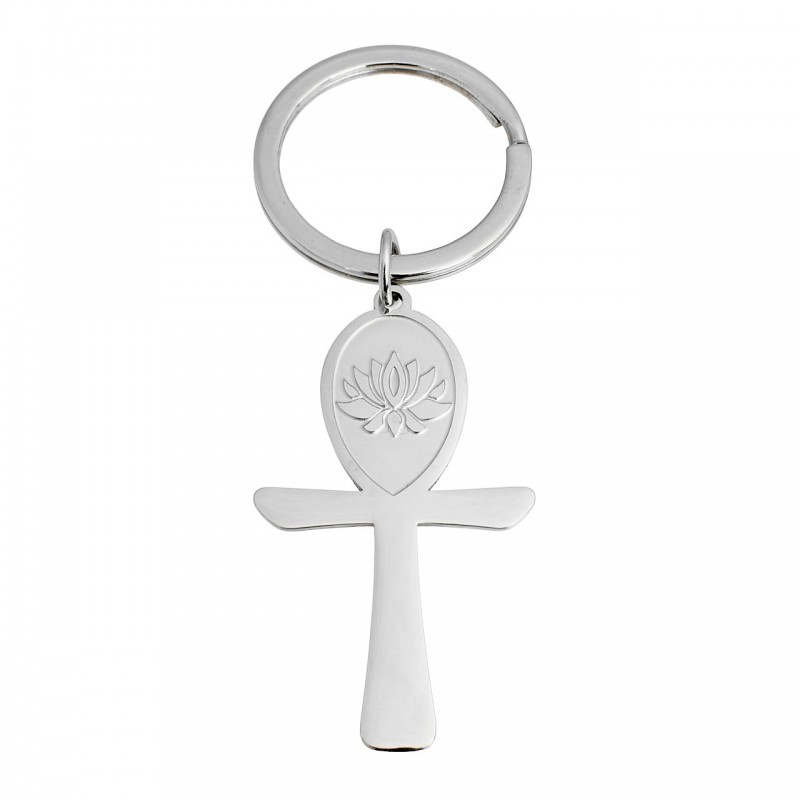 Porte-clés croix ansée ânkh fleur de lotus acier inoxydable Porte-clés croix ansée ânkh fleur de lotus acier inoxydable