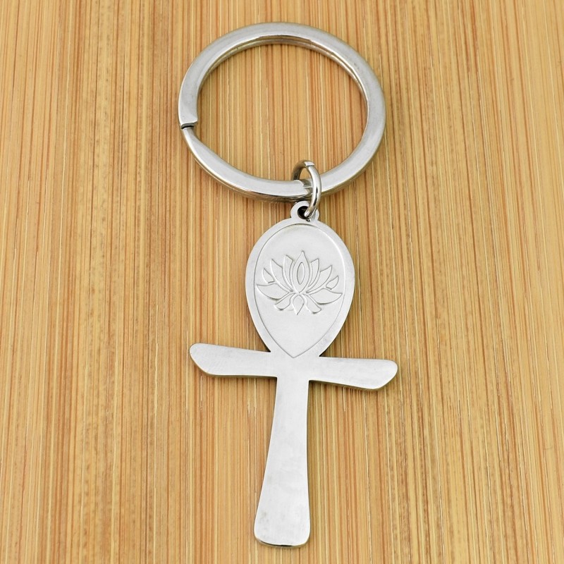 Porte-clés croix ansée ânkh fleur de lotus acier inoxydable Porte-clés croix ansée ânkh fleur de lotus acier inoxydable