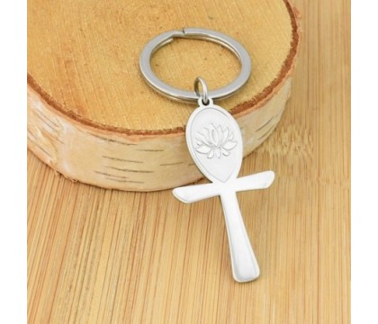 Porte-clés croix ansée ânkh fleur de lotus acier inoxydable Porte-clés croix ansée ânkh fleur de lotus acier inoxydable