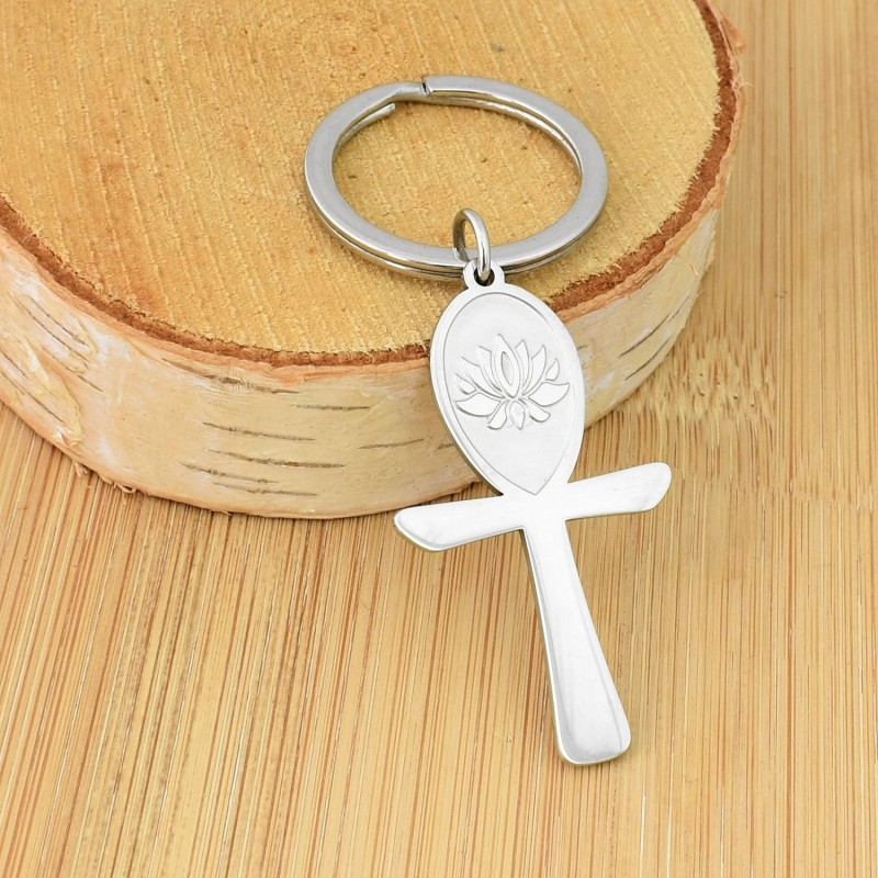 Porte-clés croix ansée ânkh fleur de lotus acier inoxydable Porte-clés croix ansée ânkh fleur de lotus acier inoxydable