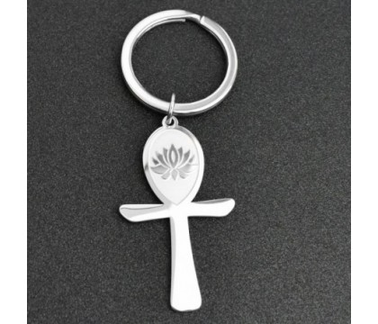 Porte-clés croix ansée ânkh fleur de lotus acier inoxydable Porte-clés croix ansée ânkh fleur de lotus acier inoxydable