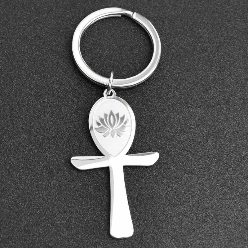 Porte-clés croix ansée ânkh fleur de lotus acier inoxydable Porte-clés croix ansée ânkh fleur de lotus acier inoxydable