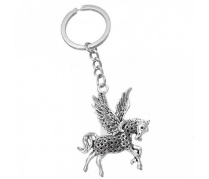 Porte-clés licorne Pégase cheval avec des ailes argenté