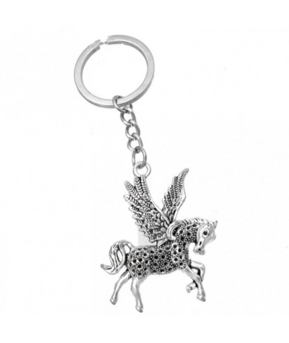 Porte-clés licorne Pégase cheval avec des ailes argenté
