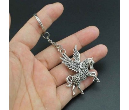 Porte-clés licorne Pégase cheval avec des ailes argenté