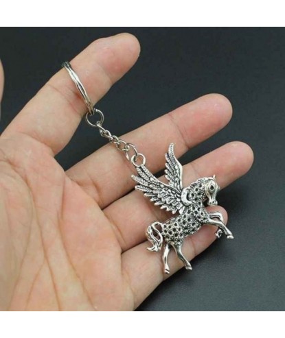 Porte-clés licorne Pégase cheval avec des ailes argenté