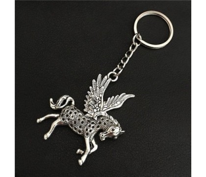 Porte-clés licorne Pégase cheval avec des ailes argenté