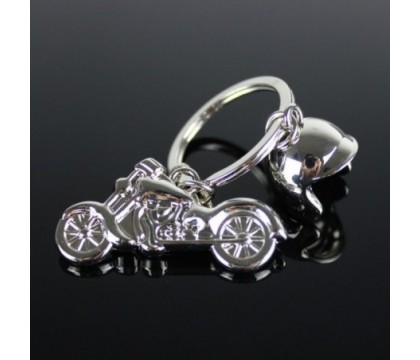 Porte-clés casque et moto argenté