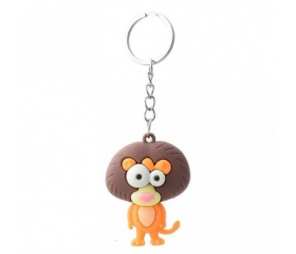 Porte-clés lion rigolo orange et marron en 3D