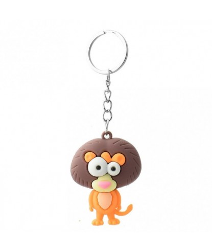 Porte-clés lion rigolo orange et marron en 3D