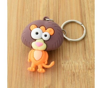 Porte-clés lion rigolo orange et marron en 3D