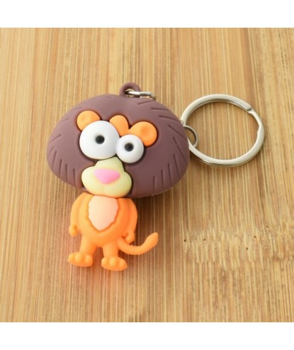 Porte-clés lion rigolo orange et marron en 3D