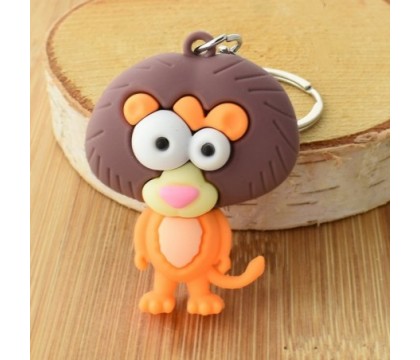 Porte-clés lion rigolo orange et marron en 3D