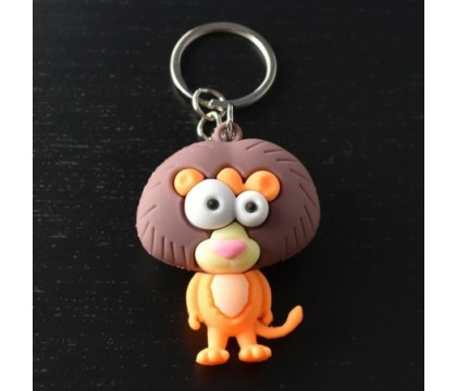 Porte-clés lion rigolo orange et marron en 3D