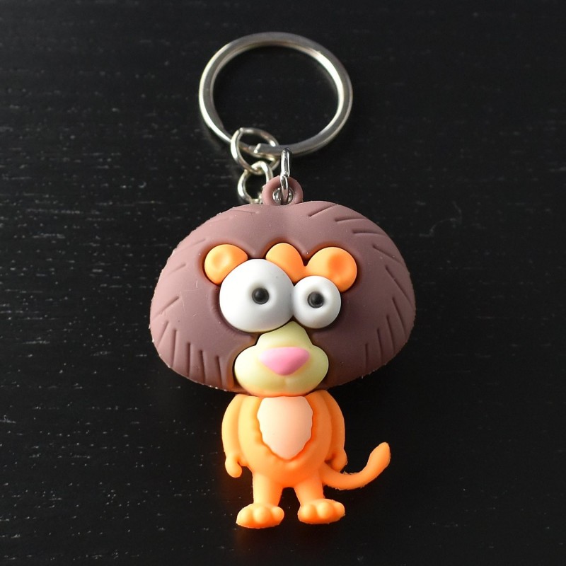 Porte-clés lion rigolo orange et marron en 3D