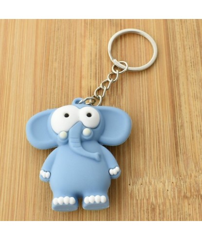 Porte-clés éléphant rigolo bleu en 3D
