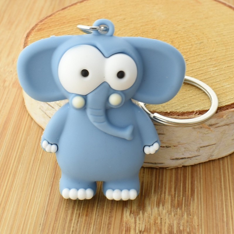 Porte-clés éléphant rigolo bleu en 3D