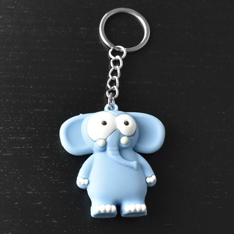 Porte-clés éléphant rigolo bleu en 3D
