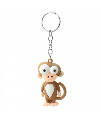 Porte-clés singe rigolo marron et blanc en 3D