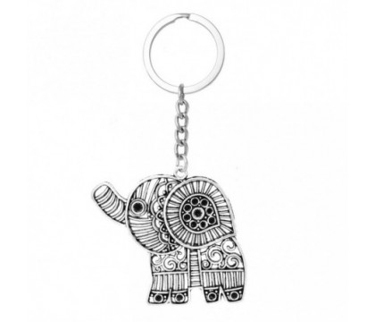 Porte-clés éléphant ajouré ciselé argenté