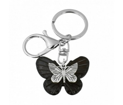 Porte-clés 2 papillons bijou de sac avec mousqueton et anneau argenté