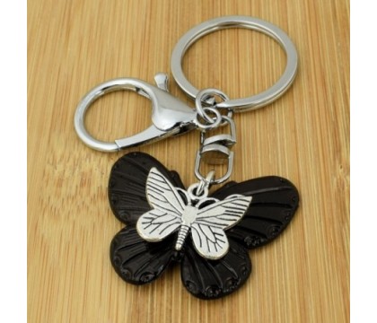 Porte-clés 2 papillons bijou de sac avec mousqueton et anneau argenté
