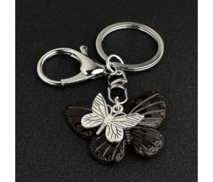 Porte-clés 2 papillons bijou de sac avec mousqueton et anneau argenté Porte-clés 2 papillons bijou de sac avec mousqueton et anneau argenté