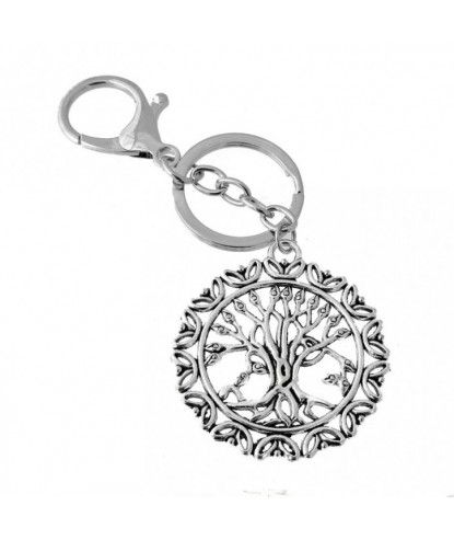 Porte-clés arbre de vie bijou de sac avec mousqueton et anneau argenté