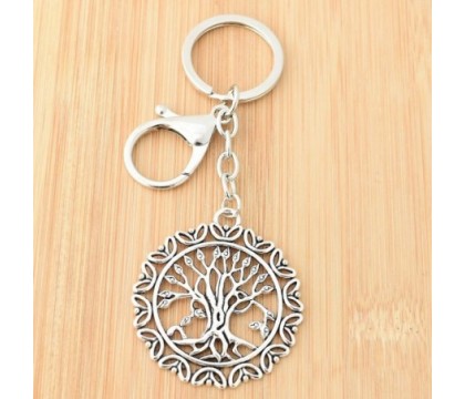 Porte-clés arbre de vie bijou de sac avec mousqueton et anneau argenté