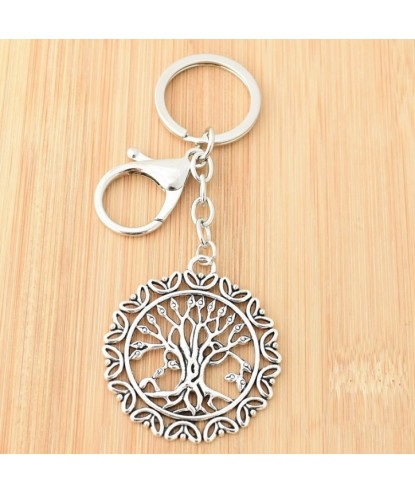 Porte-clés arbre de vie bijou de sac avec mousqueton et anneau argenté