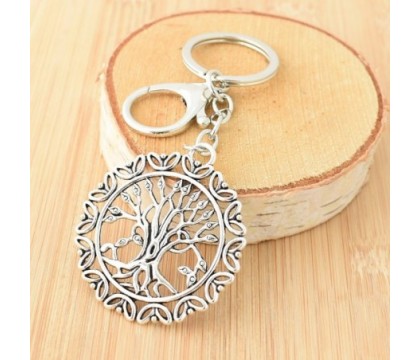 Porte-clés arbre de vie bijou de sac avec mousqueton et anneau argenté