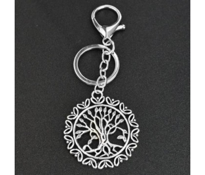 Porte-clés arbre de vie bijou de sac avec mousqueton et anneau argenté