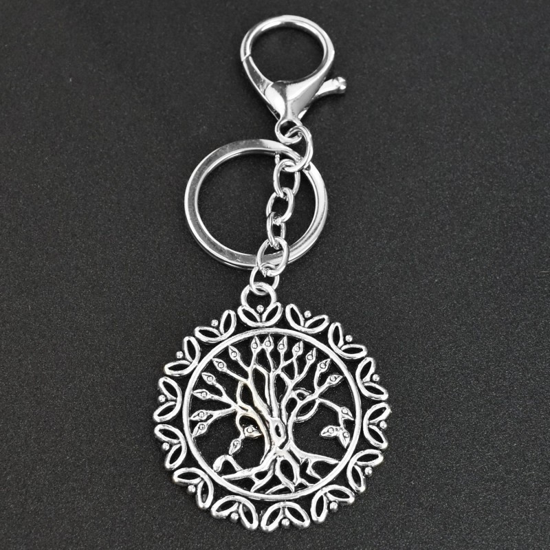 Porte-clés arbre de vie bijou de sac avec mousqueton et anneau argenté