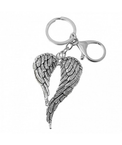 Porte-clés 2 ailes d'ange bijou de sac avec mousqueton et anneau argenté