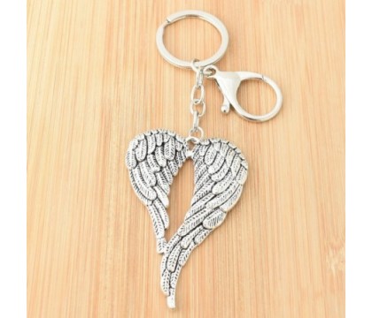 Porte-clés 2 ailes d'ange bijou de sac avec mousqueton et anneau argenté