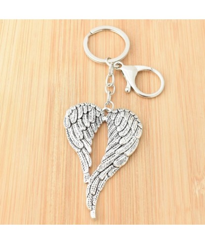 Porte-clés 2 ailes d'ange bijou de sac avec mousqueton et anneau argenté