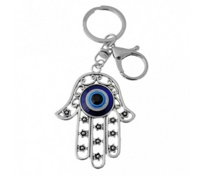 Porte-clés oeil main de Fatma bijou de sac avec mousqueton et anneau argenté