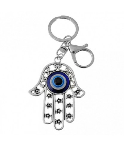 Porte-clés oeil main de Fatma bijou de sac avec mousqueton et anneau argenté