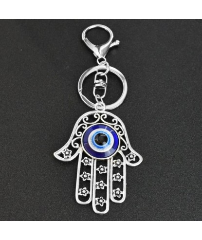 Porte-clés oeil main de Fatma bijou de sac avec mousqueton et anneau argenté
