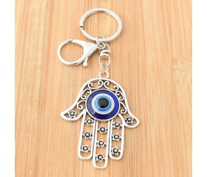 Porte-clés oeil main de Fatma bijou de sac avec mousqueton et anneau argenté