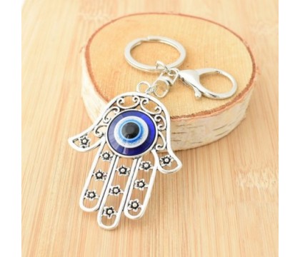 Porte-clés oeil main de Fatma bijou de sac avec mousqueton et anneau argenté