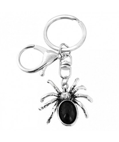 Porte-clés araignée perle noire bijou de sac avec mousqueton et anneau argenté