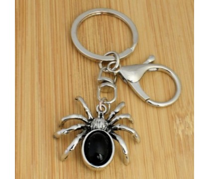 Porte-clés araignée perle noire bijou de sac avec mousqueton et anneau argenté