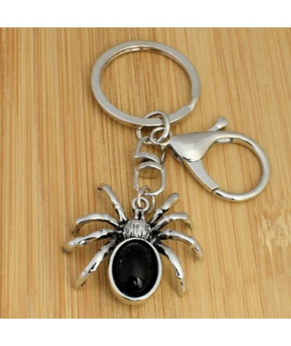 Porte-clés araignée perle noire bijou de sac avec mousqueton et anneau argenté