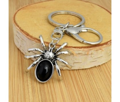 Porte-clés araignée perle noire bijou de sac avec mousqueton et anneau argenté