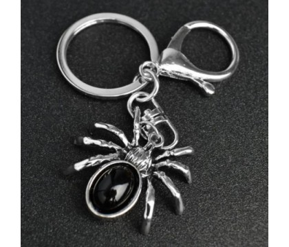 Porte-clés araignée perle noire bijou de sac avec mousqueton et anneau argenté
