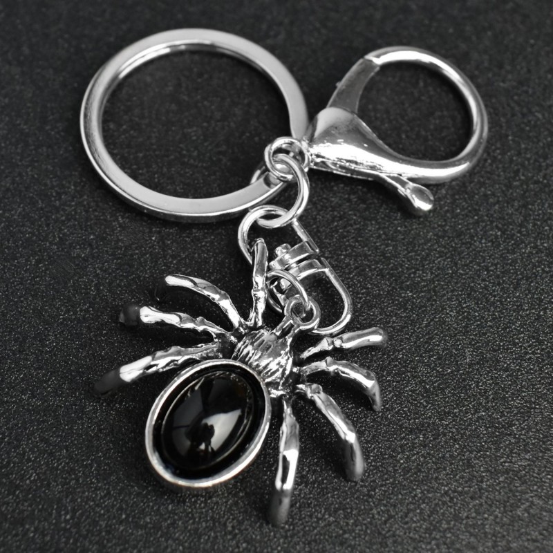 Porte-clés araignée perle noire bijou de sac avec mousqueton et anneau argenté