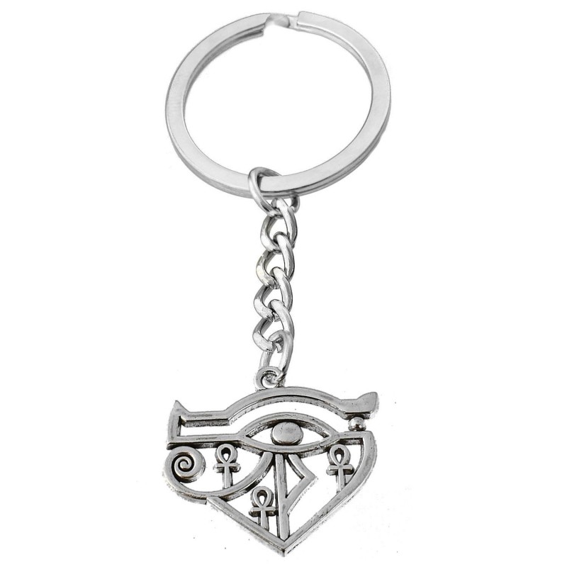 Porte-clés oeil d'Horus Oudjat d'Egypte ânkh croix ansée argenté