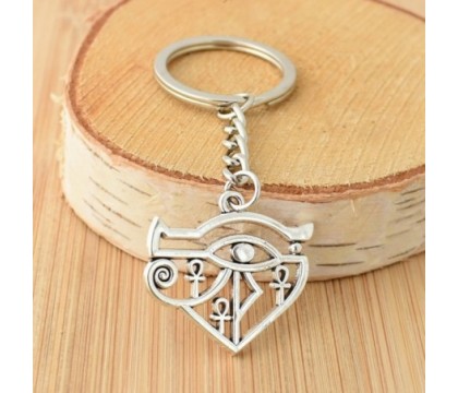 Porte-clés oeil d'Horus Oudjat d'Egypte ânkh croix ansée argenté